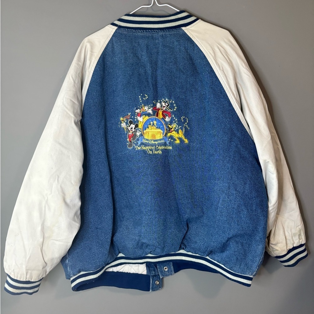 Walt Disney World Denim Jacket M Adult Happiest Celebration Earth Blue Gray Coat - Picture 7 of 7